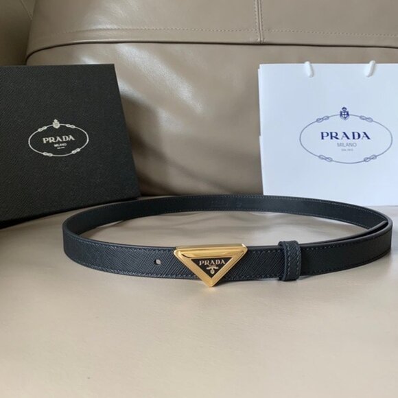 Prada Black Belt - Gold Triangle Iconic Hardware - Picture 1 of 7